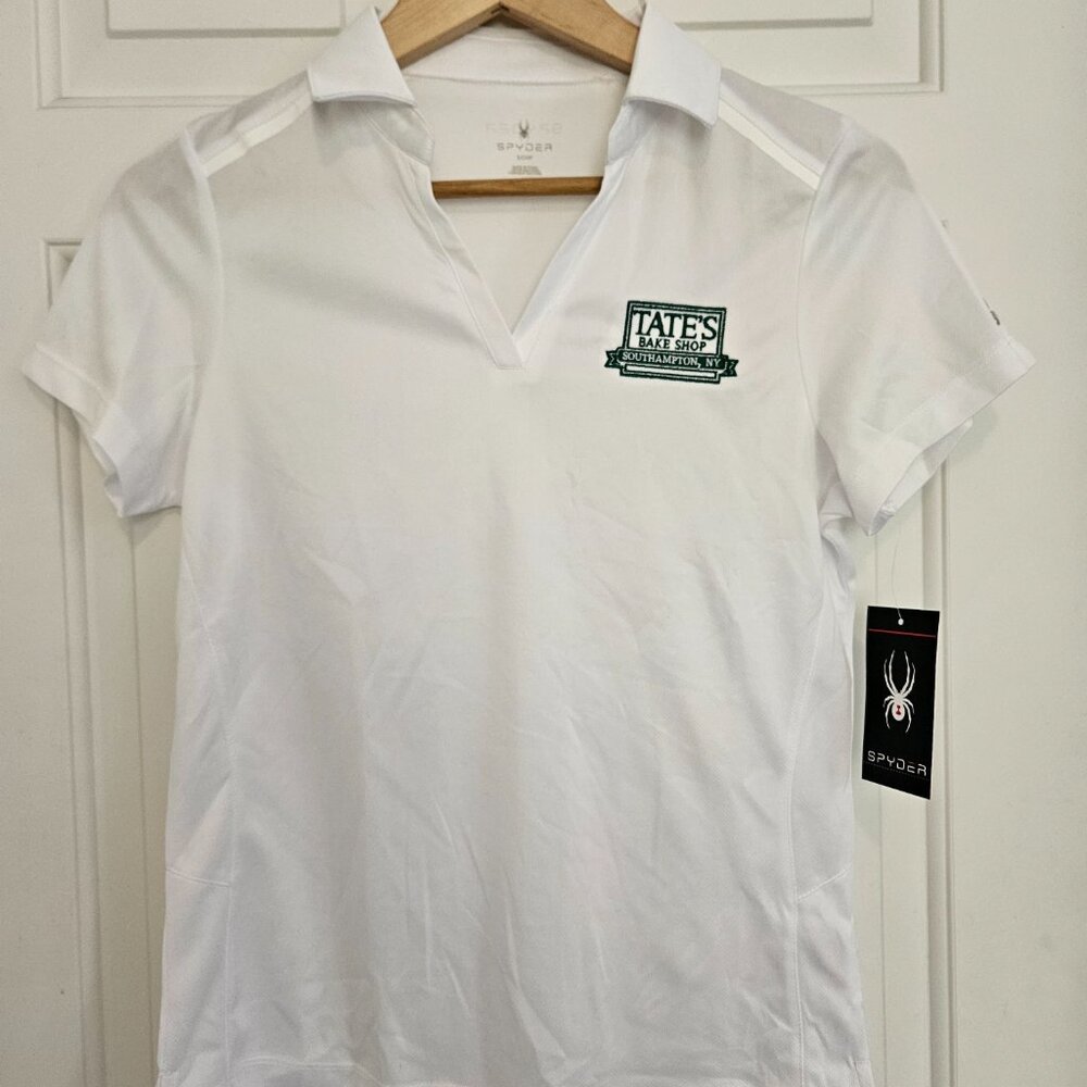 Spyder Women's Small White Polo NWT Tate's Bake Shop Southampton NY Embroidered